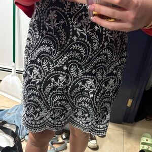 LOFT Black and White Patterned Mini Skirt